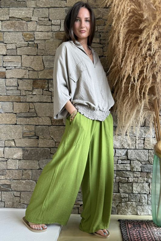 Basso Button Drape Batwing Shirt Earth